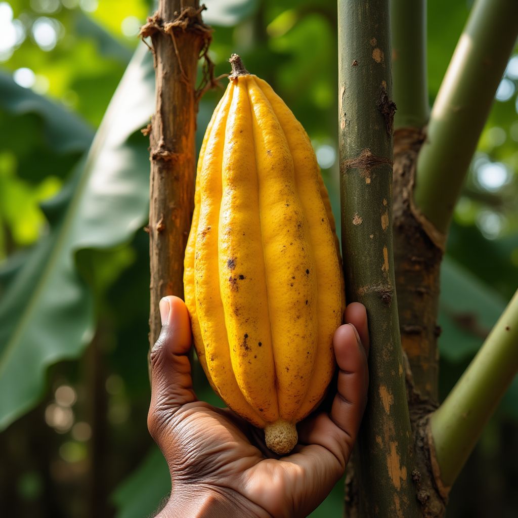 Cosecha de cacao con asistencia tecnológica